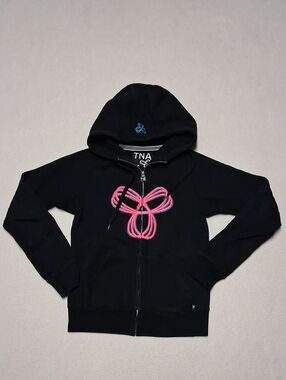 TNA Black Zip-Up Hoodie with Pink Loop Graphic